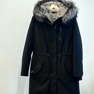 Mackage Rena Black Fur-lined Parka with Silverfox Fur Trim